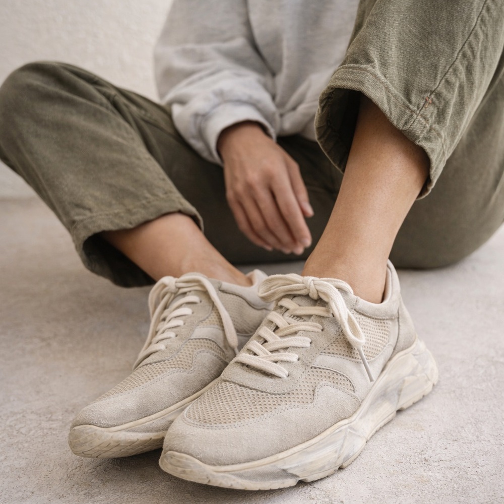 Free People Let's Wander Distressed Sneakers Cream Beige EU 41 US 9.5-10